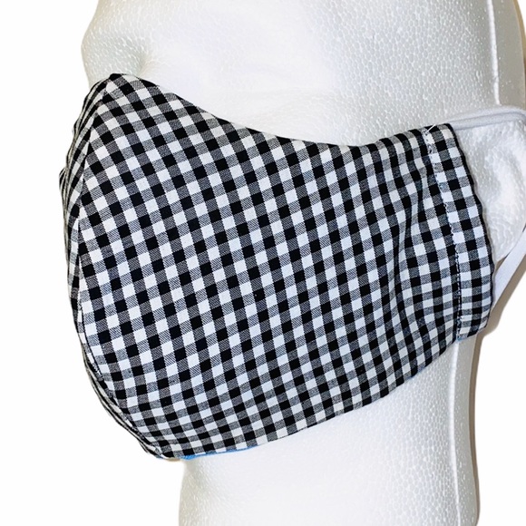 100% Cotton 3 Layers Gingham Print Adult Facemask - Picture 3 of 7